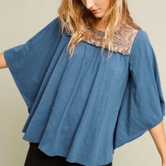 Anthropologie Tops - NWT Anthropologie S Deletta Josephine Wedgwood 3/4 Sleeve Blouse Top